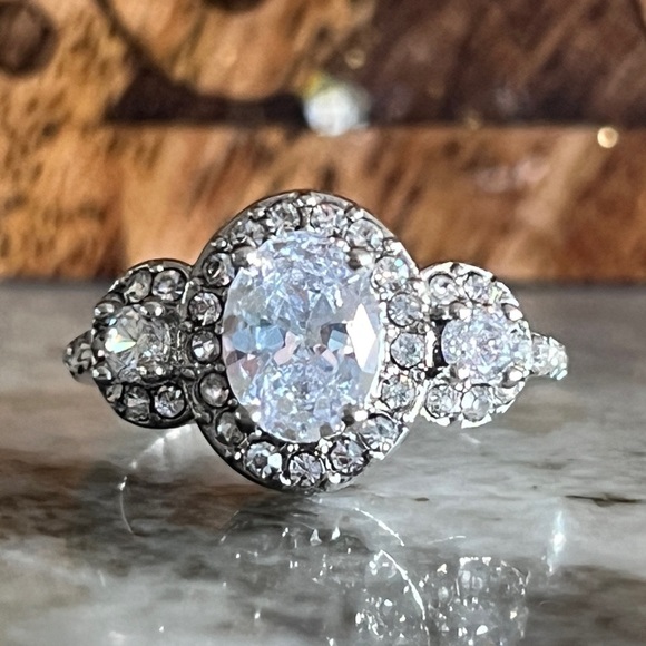 Swarovski Jewelry - Swarovski Crystal Ring Rhodium-Plated Three-Stone Ring with Clear Crystals